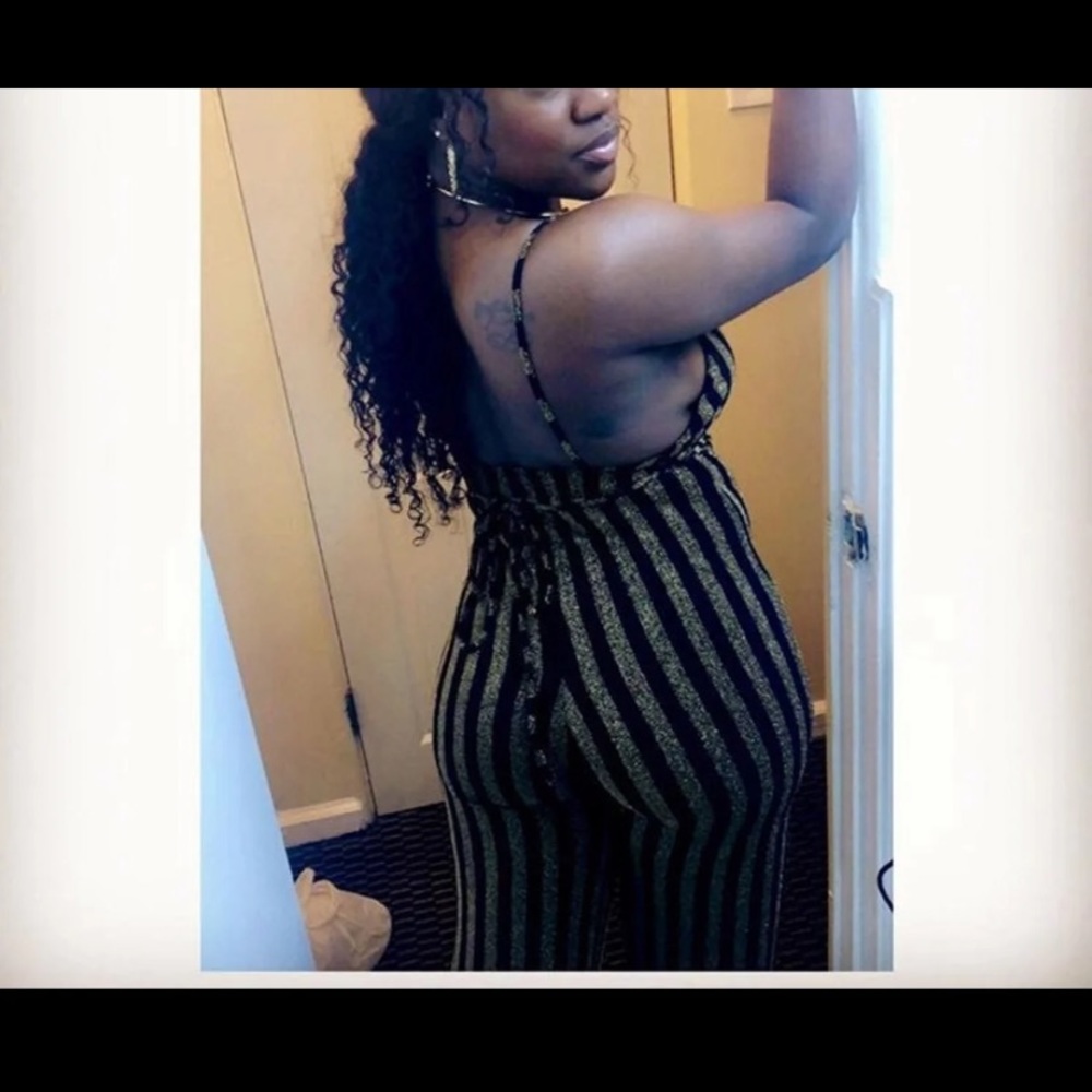 Metallic gold and black striped FN jumpsuit😍